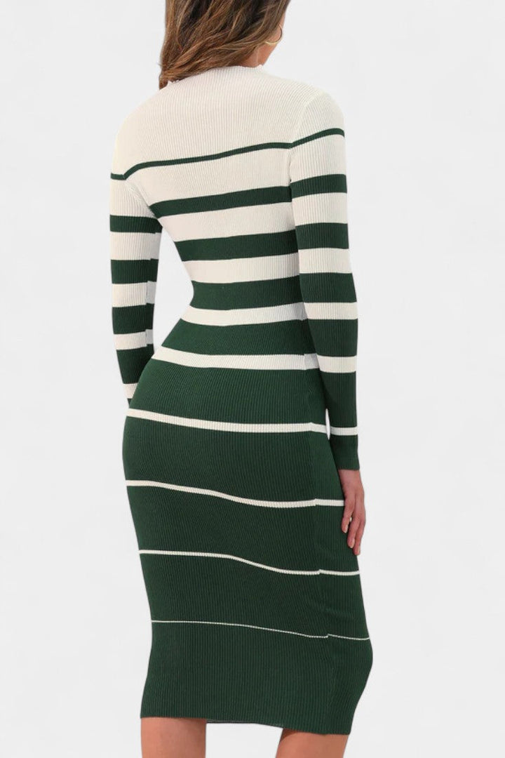 Azelyne Striped Knit Midi Dress with Bodycon Fit
