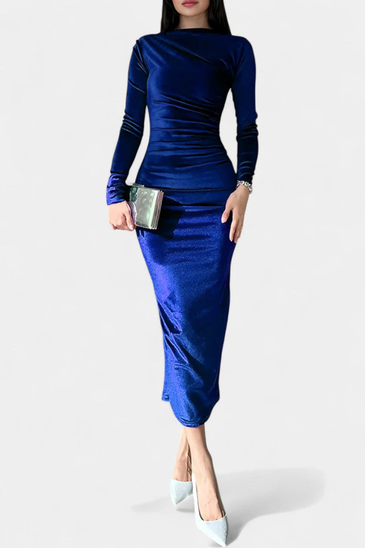 Ruched Velvet Long Sleeve Bodycon Maxi Dress by Amicie