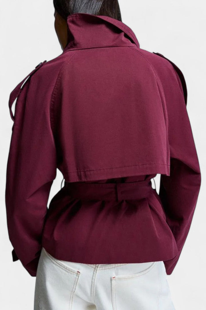 Roux High-Collar Trench Coat with Removable Belt