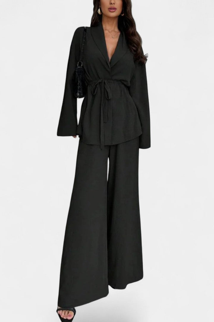 Amy V-Neck Blazer and Flared Pants Set