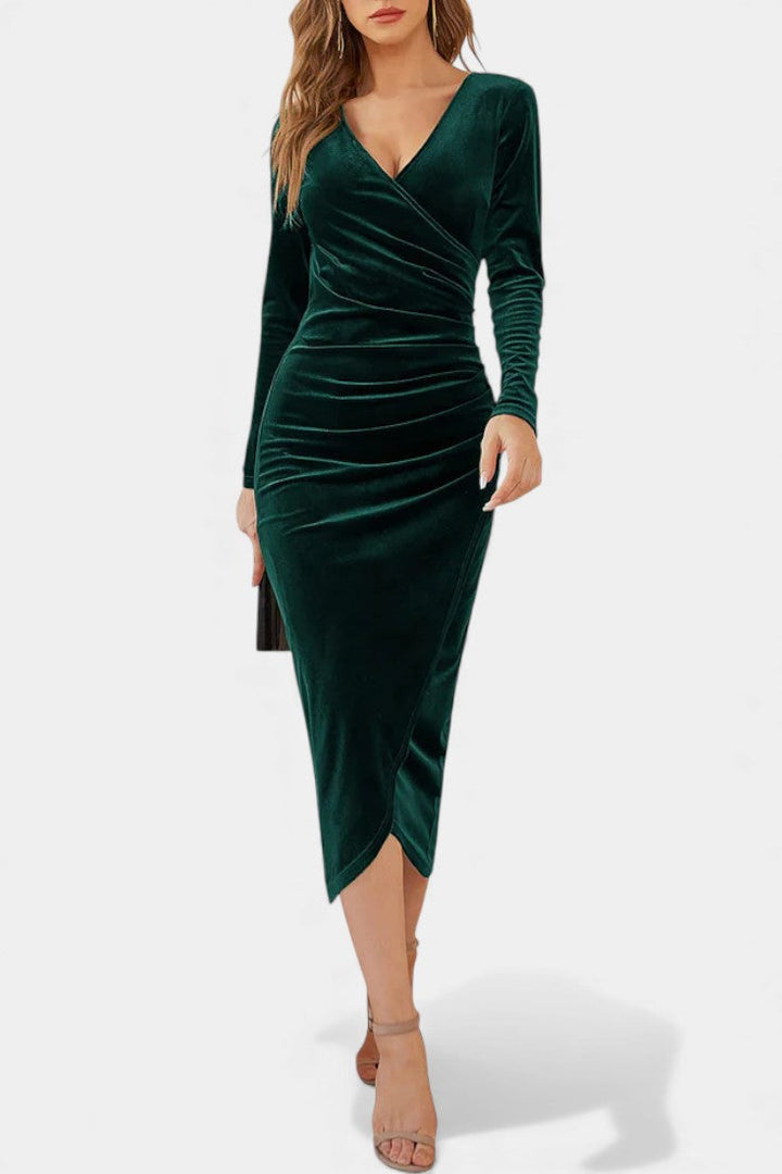 Gathered Velvet Midi Cocktail Dress by Kenza