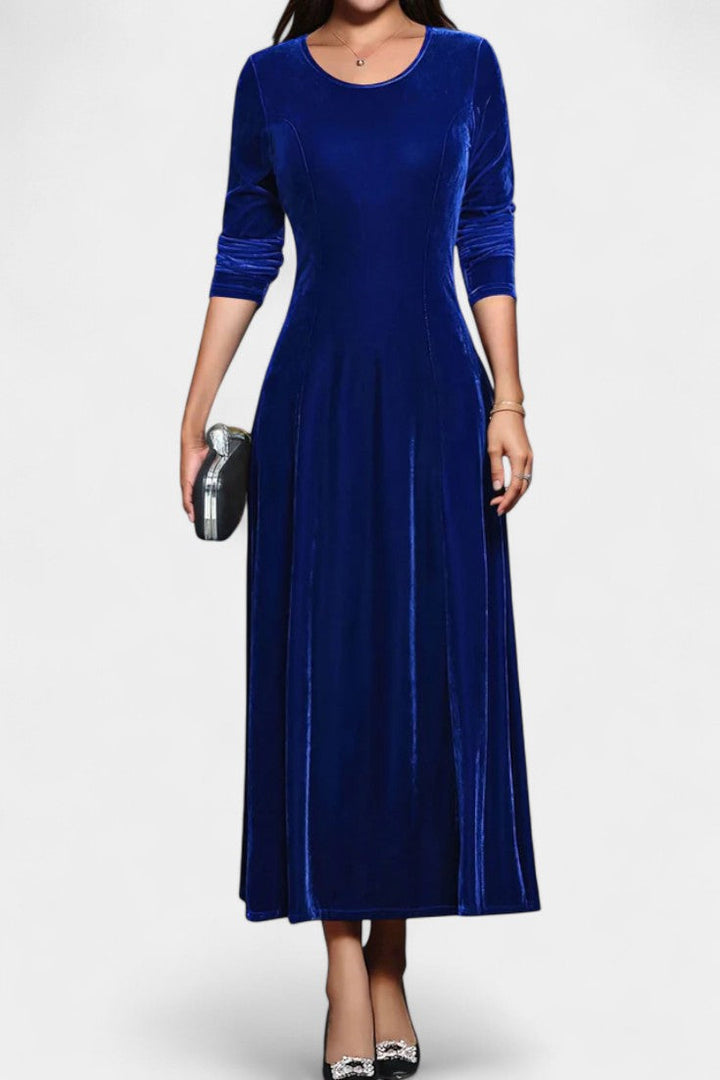 Tiphaine Round Neck Long Sleeve Velvet Maxi Dress