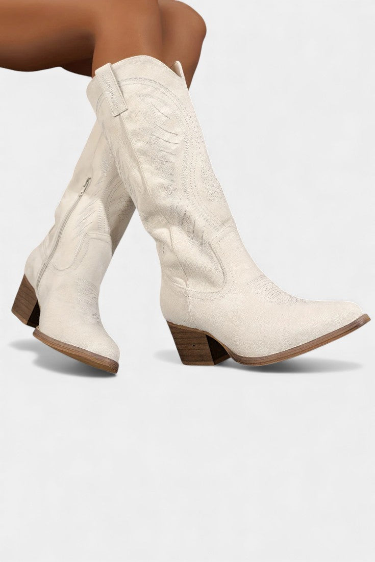 Suede Eusty Cowboy Boots with Block Heel