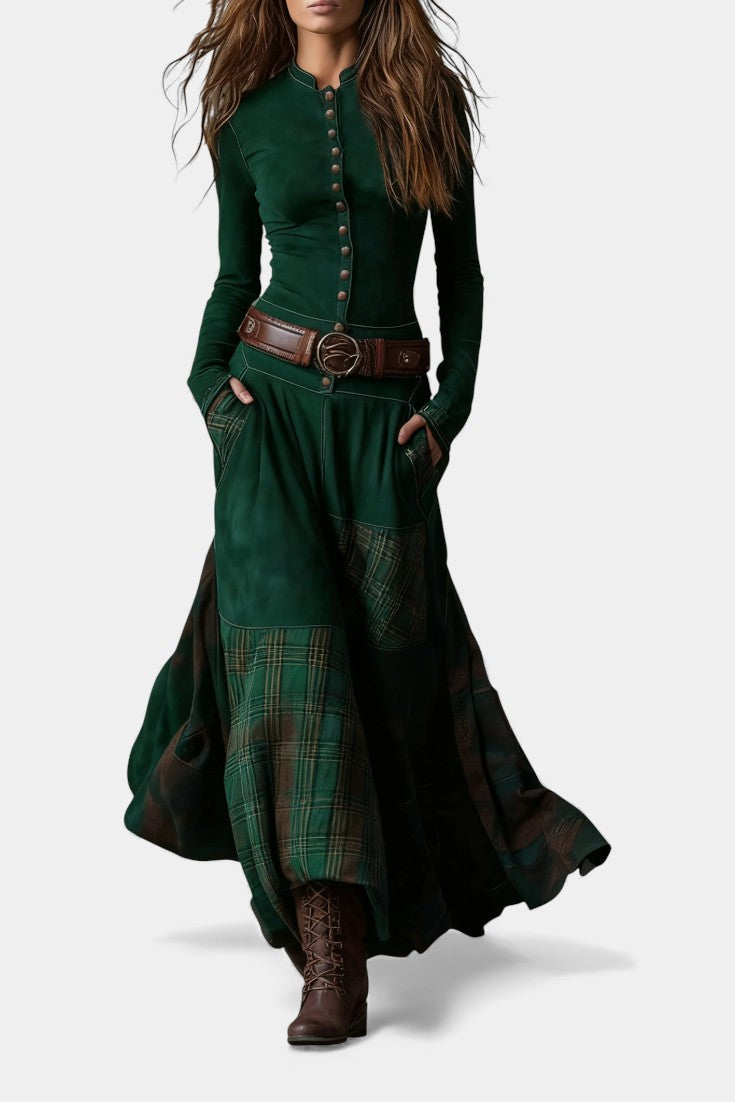 Chic Vintage Checkered Long Dress by Marlis