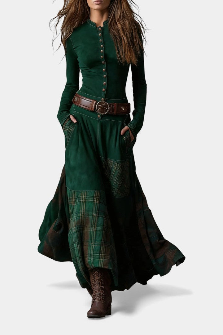 Chic Vintage Checkered Long Dress by Marlis