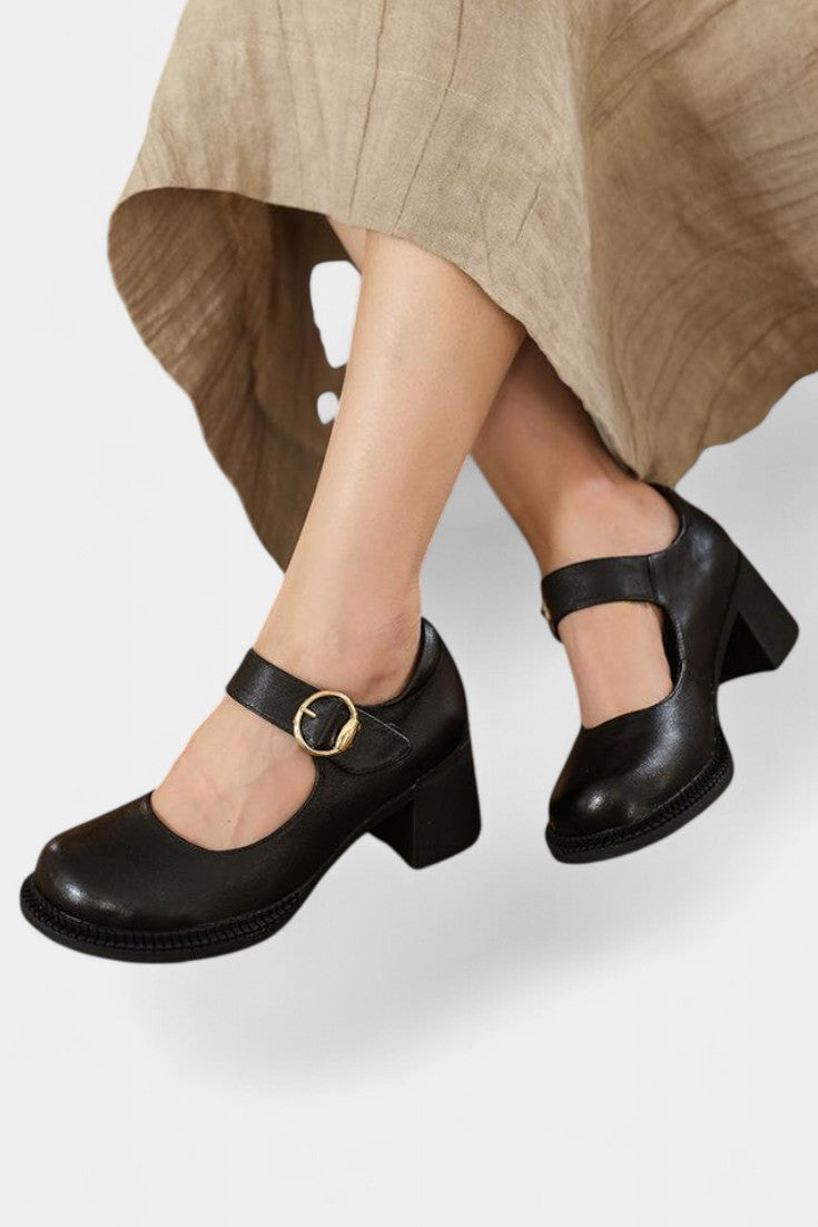 Agnes Mary Janes with Classic Round Toe and Square Heel Design