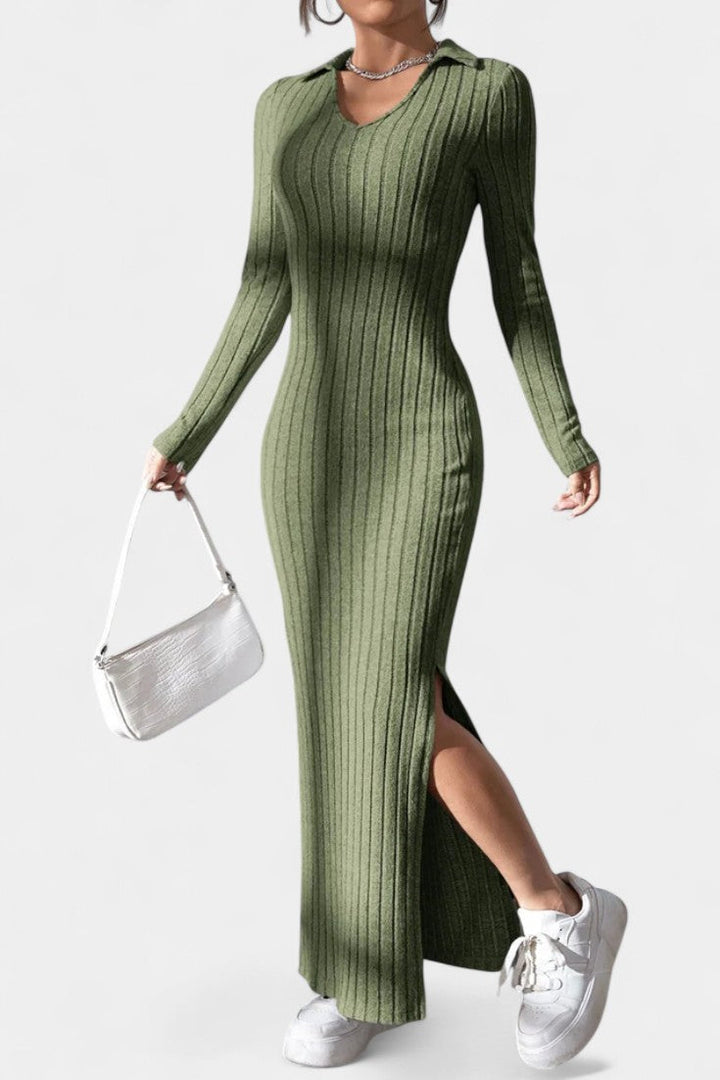 Elidia V-Neck Maxi Dress with a Tailored Fit