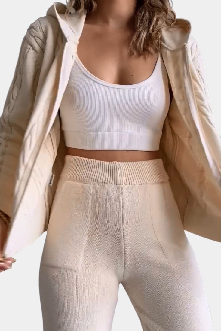 Perdita Cardigan & Twisted Jacquard Sweater Set - Casual Style