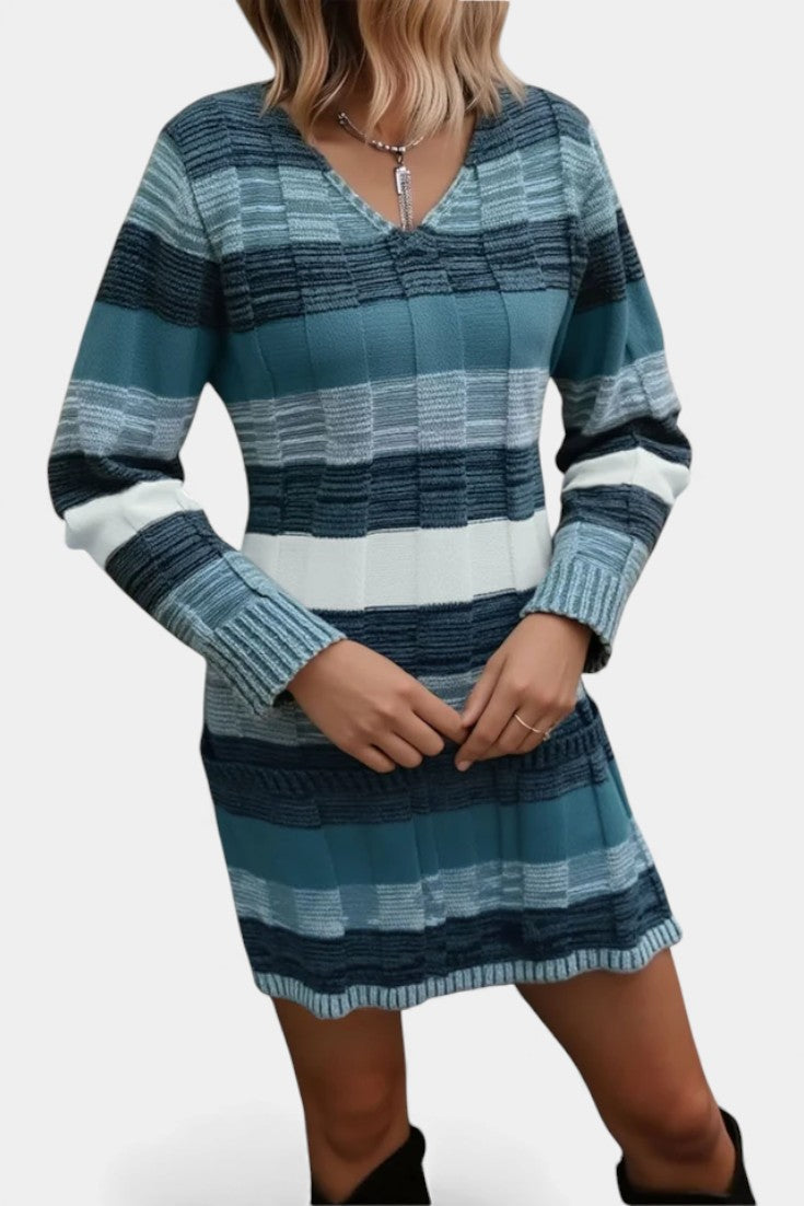 Lilac Striped Sweater Dress with Pockets