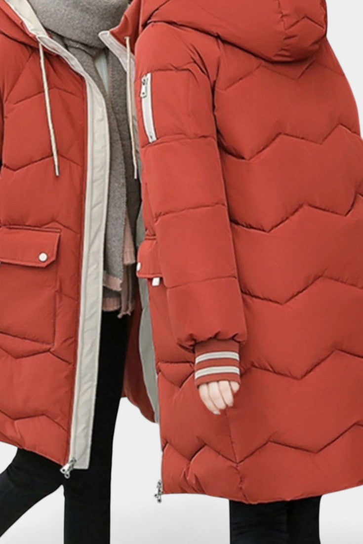 Bella Hooded Quilted Coat with Zipper Fastening