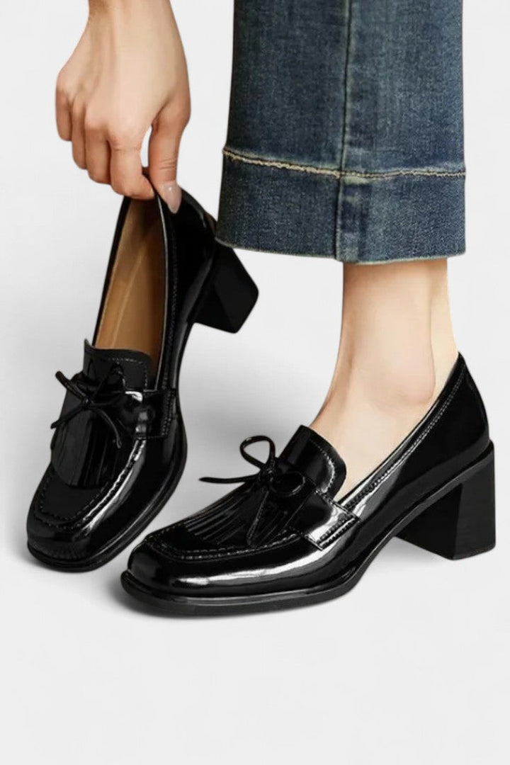 Elegant Block Heel Mary Jane Shoes with Fringe Detail