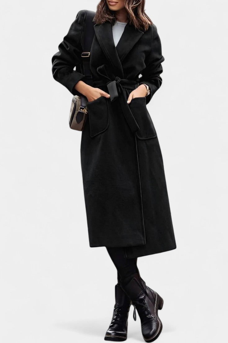 Capucine Belted Coat Featuring Notched Collar and Pockets