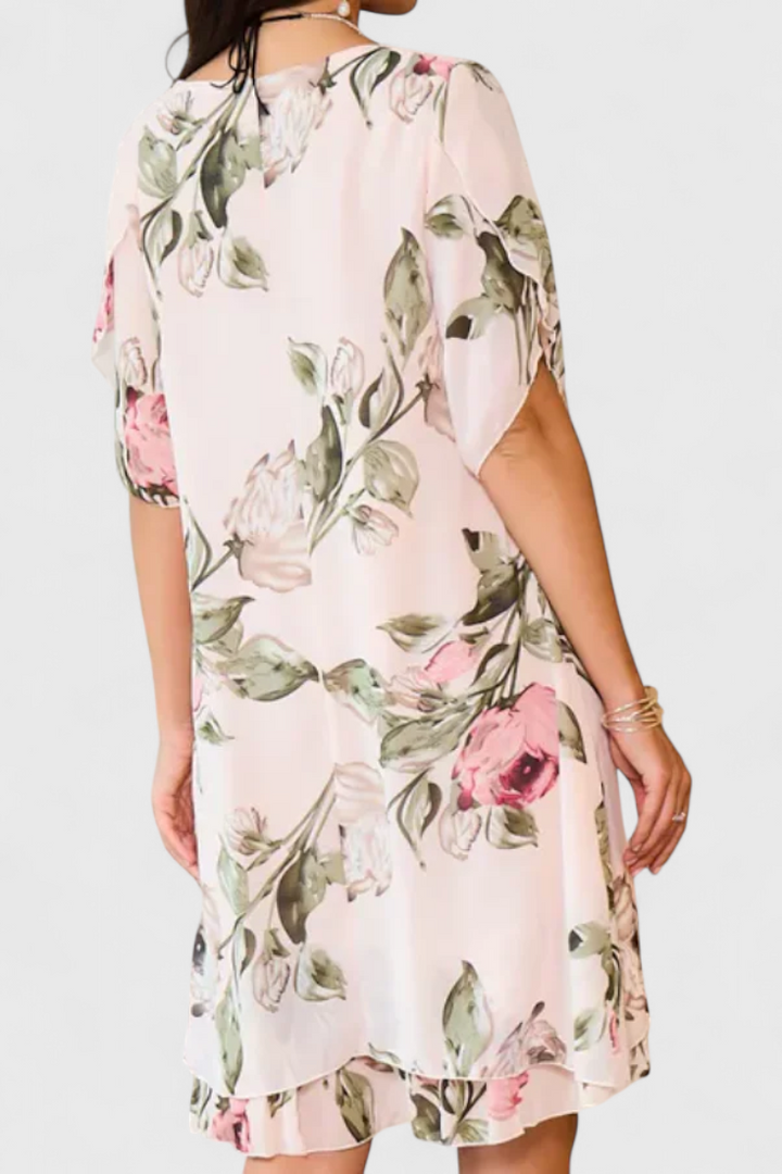 Tameka Floral Chiffon Dress with Crisscross Neckline