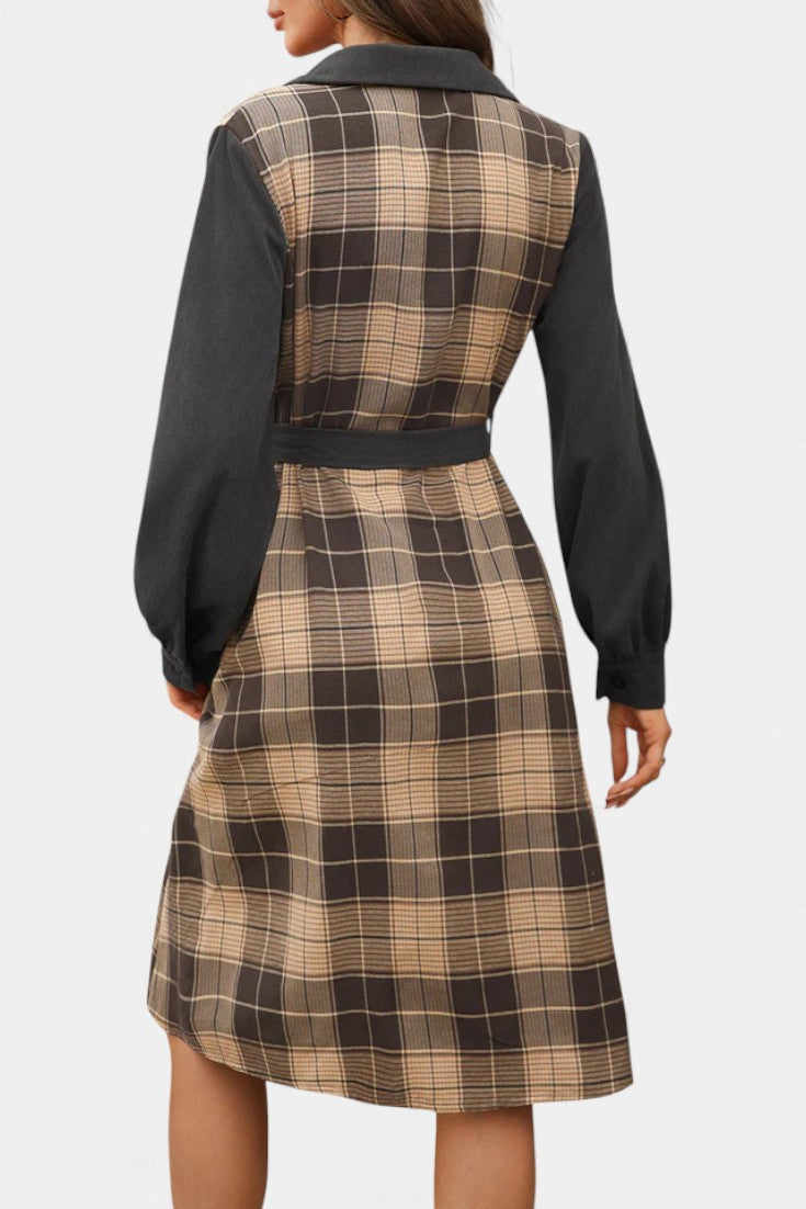 Naïla Checkered Shirt Dress with Belt - Mid-Length Style