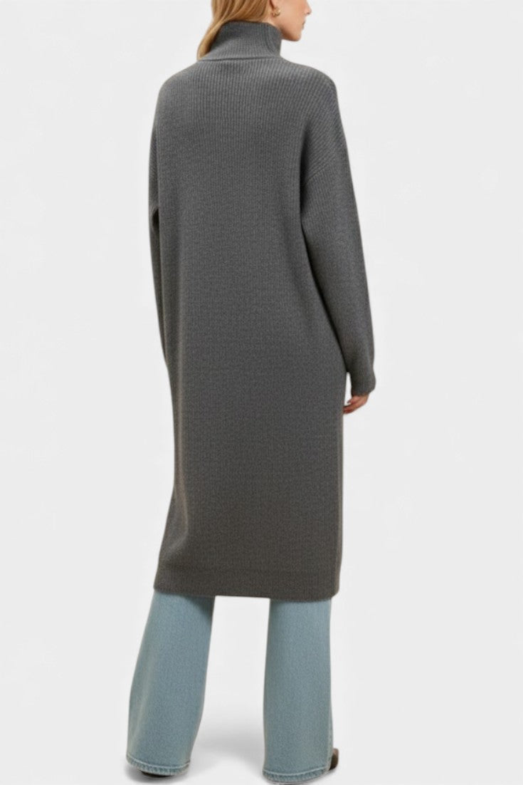 Clarisse Long Knit Coat Featuring a Cozy Turtleneck and Button Closure