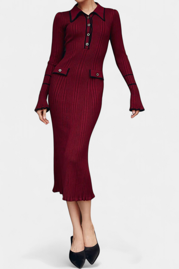 Jamila Polo Collar Knit Dress with Chic Ruffles