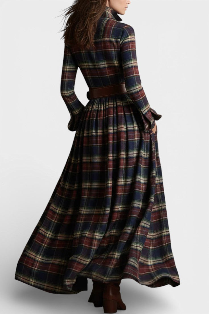 Eustellia Long Checkered Dress with Vintage Ethnic Flair