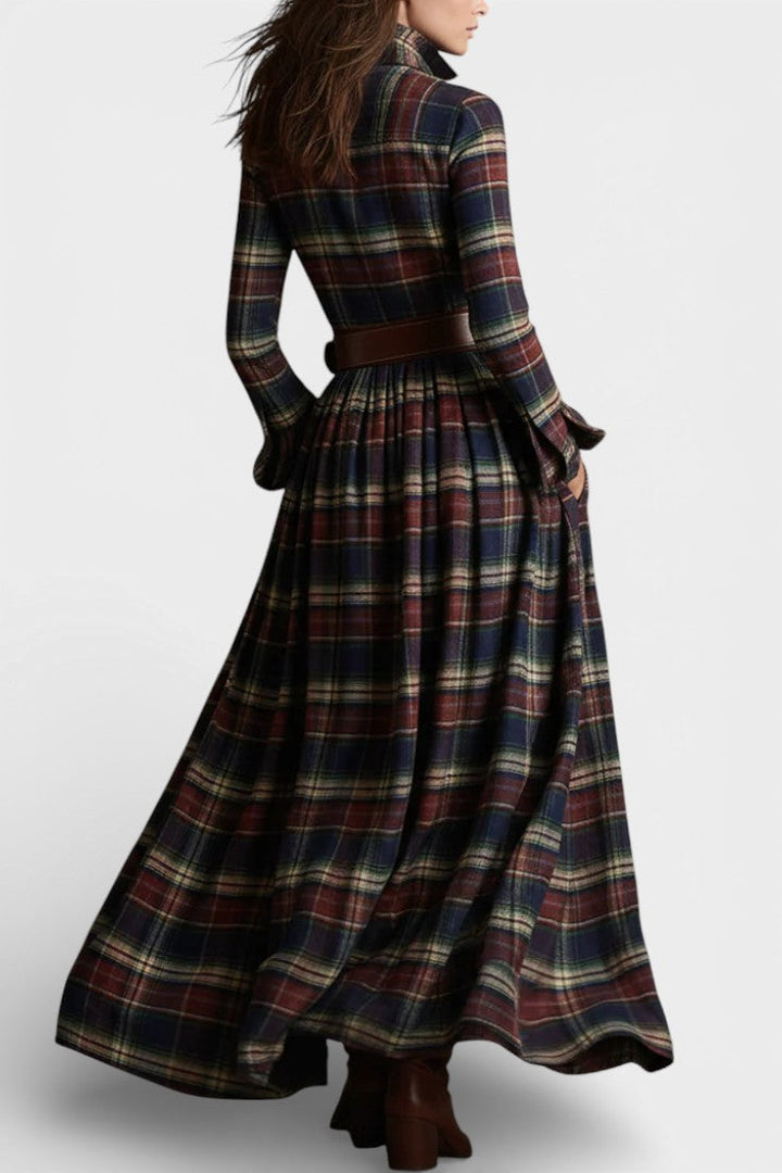 Eustellia Long Checkered Dress with Vintage Ethnic Flair