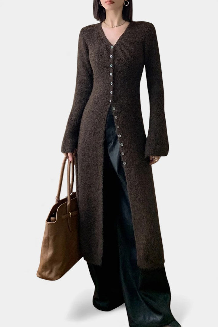 Dorénia V-Neck Midi Knit Dress with Side Slit