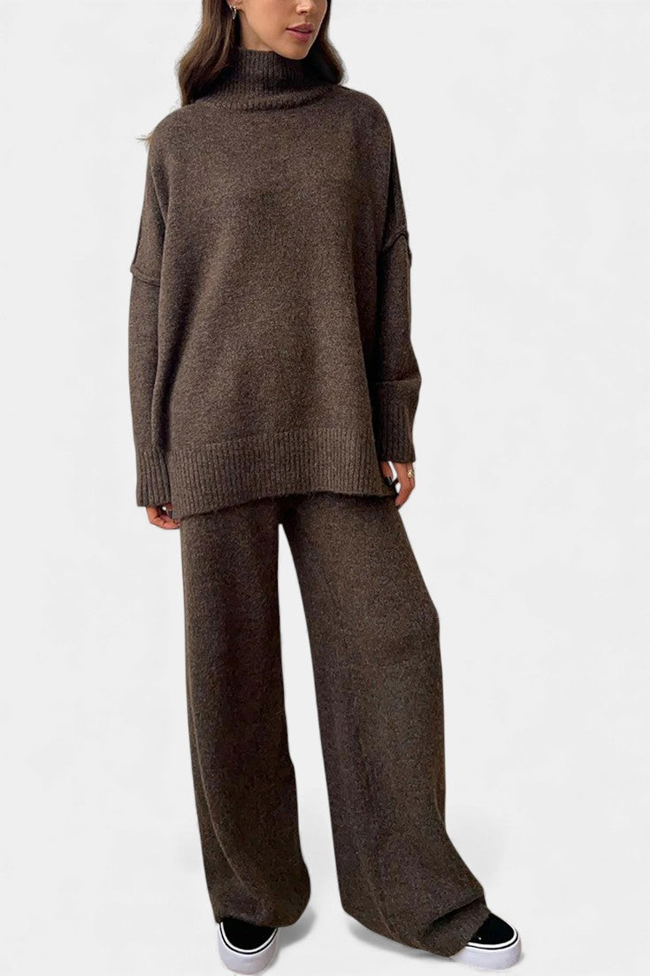 Xylia Turtleneck Knit Set with Wide-Leg Pants