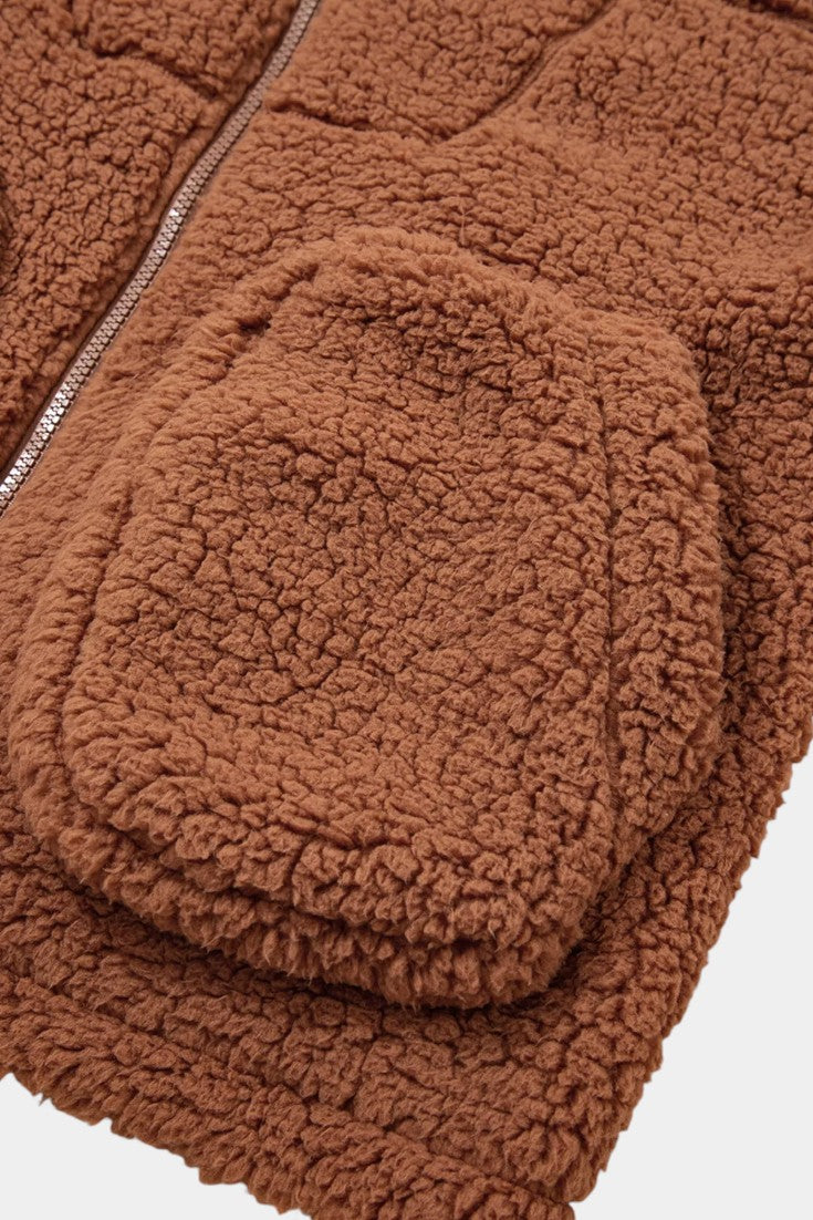 Loose Fit Roza Teddy Hooded Zip Jacket