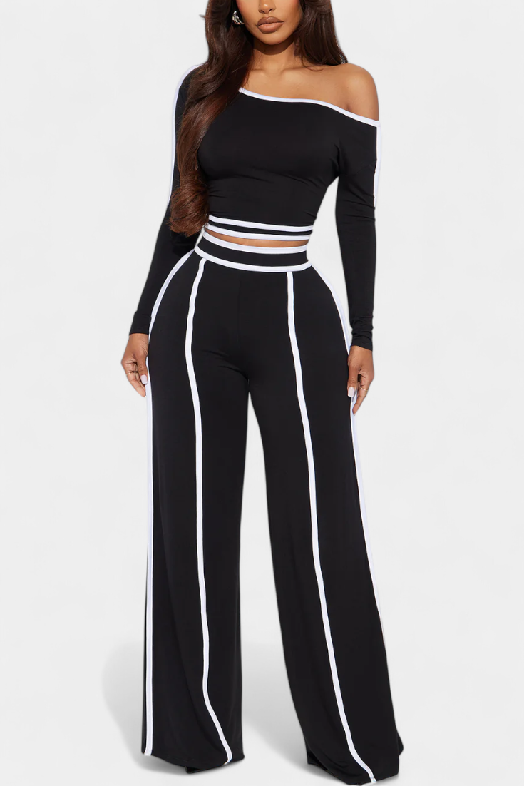 Krystelle Off-Shoulder Set with Bold Striped Accents