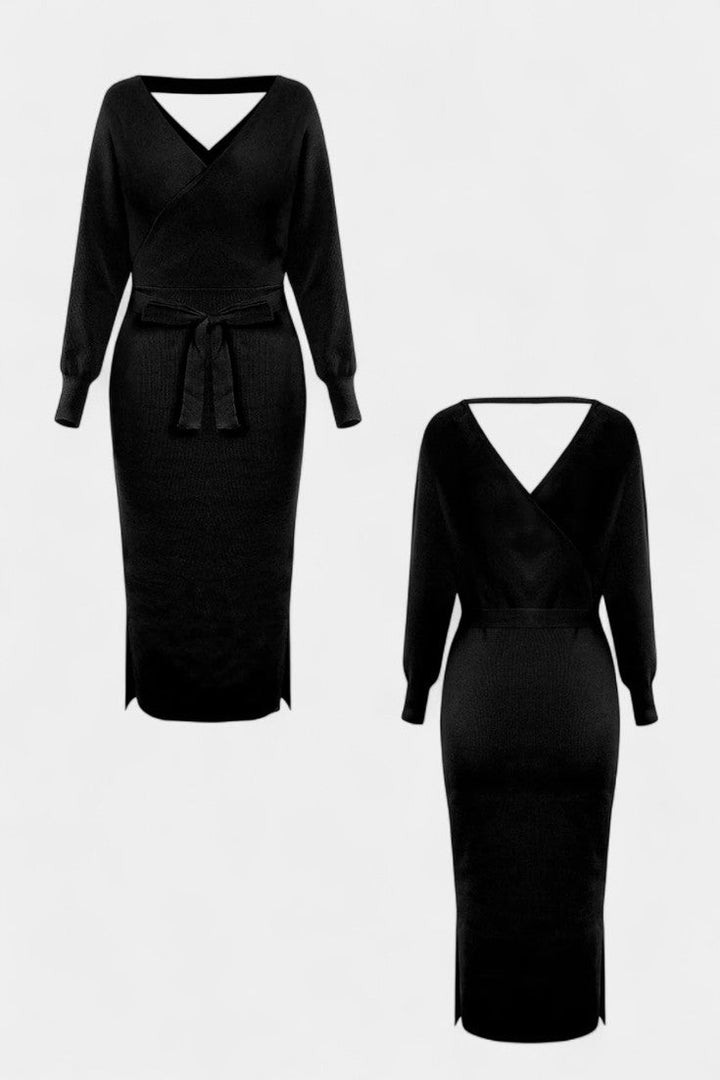 Coriselle Backless Knit Midi Dress with Lace-Up Detail