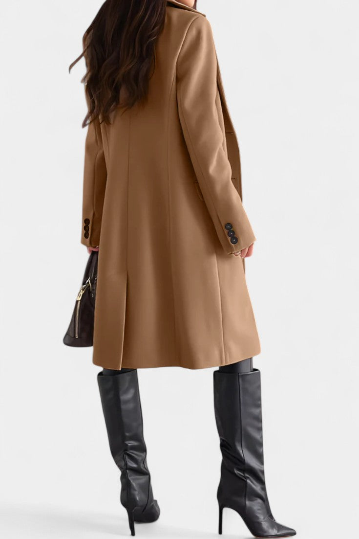 Armande Mid-Length Coat Featuring a Single Button and Notched Collar