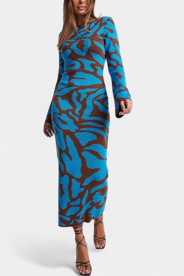 Maphie Long Sleeve Knit Dress with Geometric Pattern