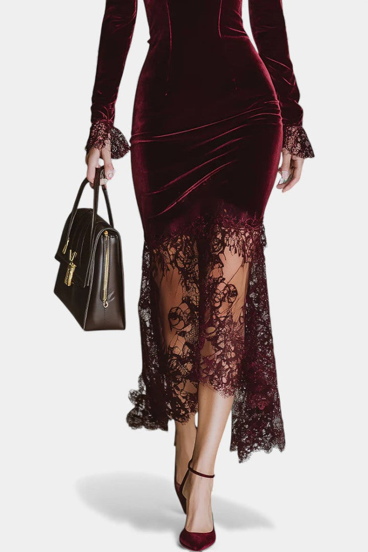 Carla Heart-Neck Long Velvet Dress