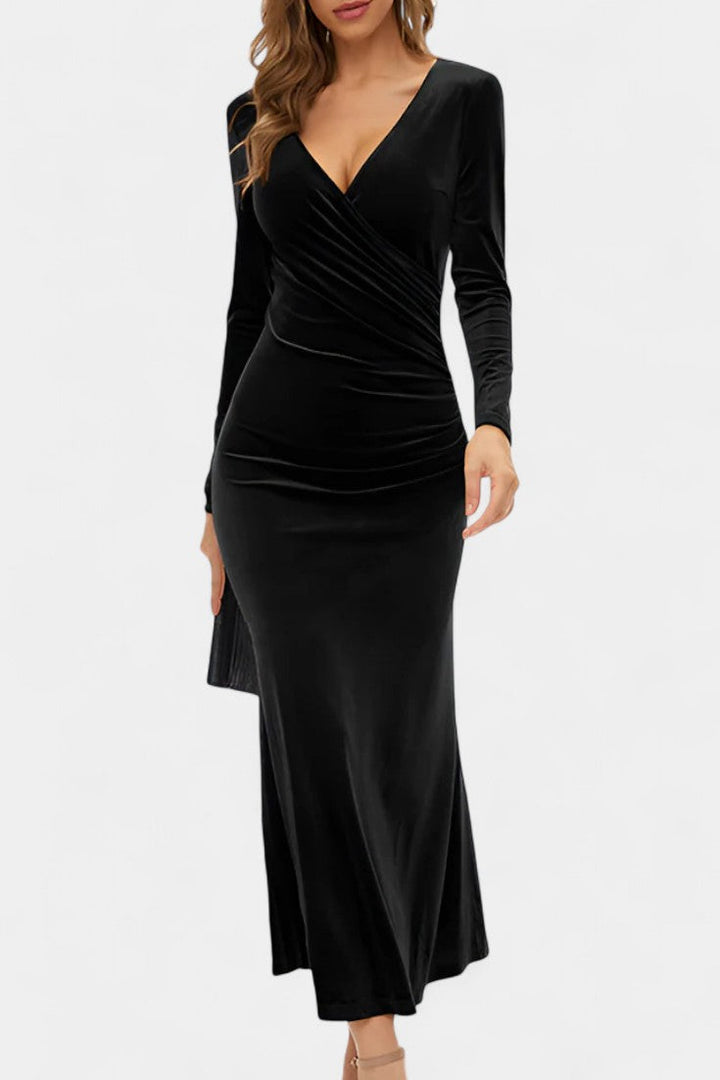 Hesperia Asymmetrical Ruching Velvet Mermaid Dress