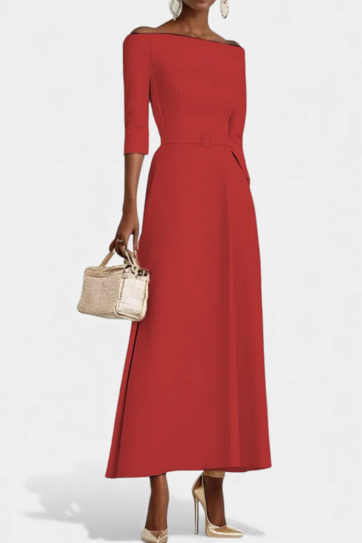 Meriya Off-Shoulder A-Line Dress with Short Sleeves