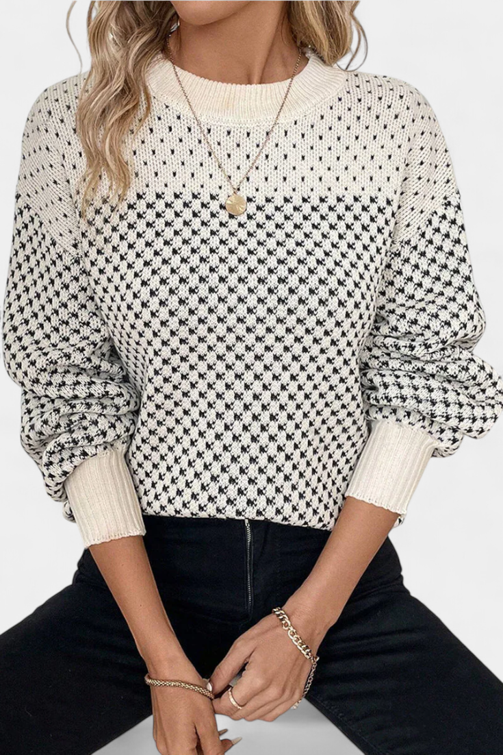 Rachael Color Block Geometric Pattern Casual Sweater