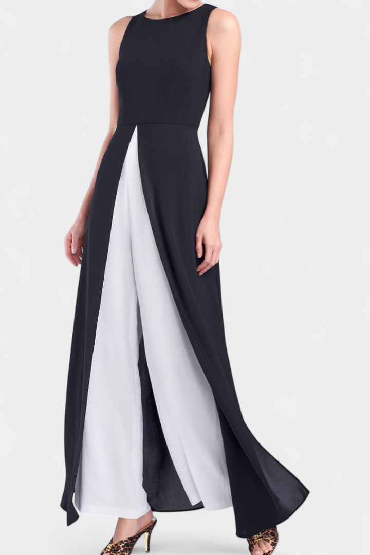 Alicia Two-Tone Sleeveless Layered Long Set with Flared Pants