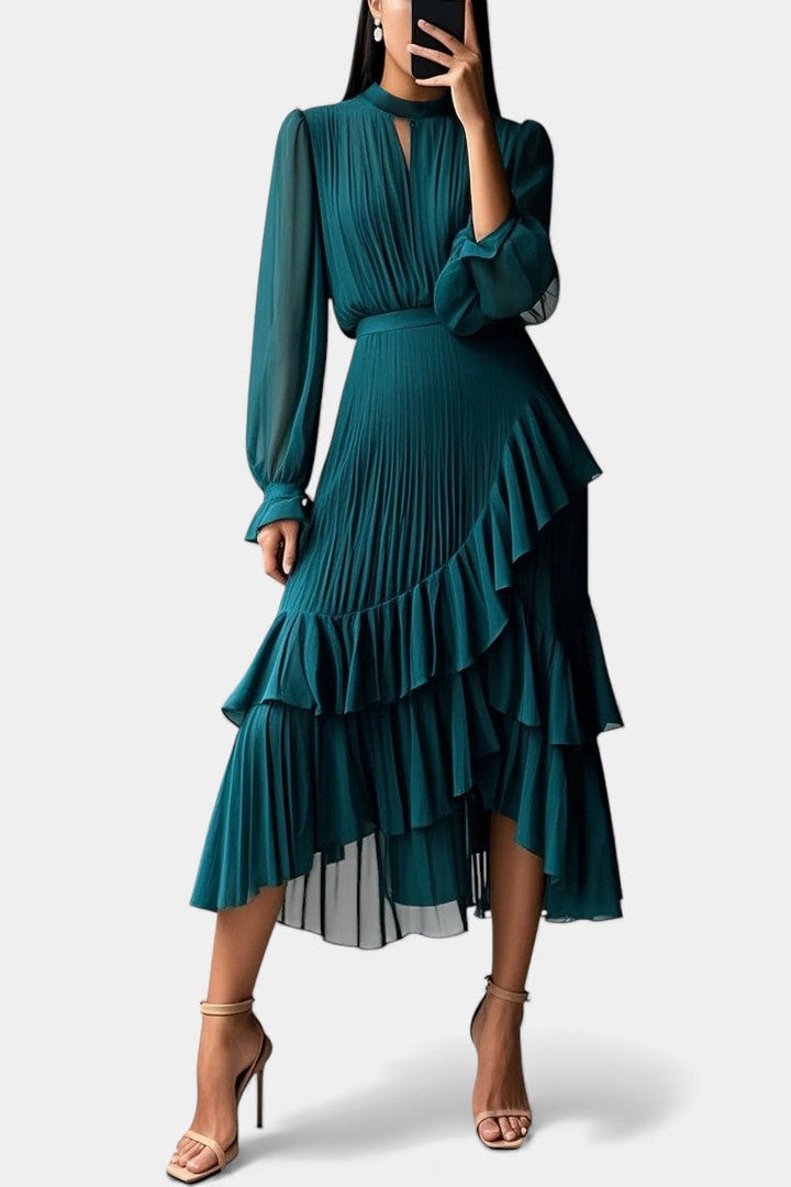 Graziella Chic Pleated Ruffle Dress