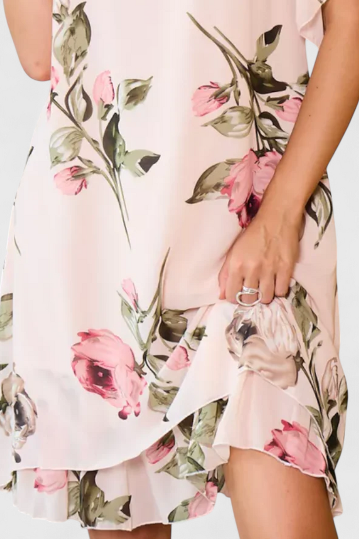 Tameka Floral Chiffon Dress with Crisscross Neckline
