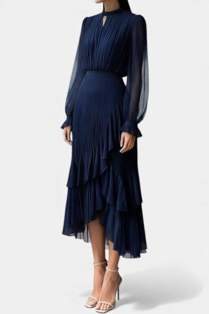 Graziella Chic Pleated Ruffle Dress