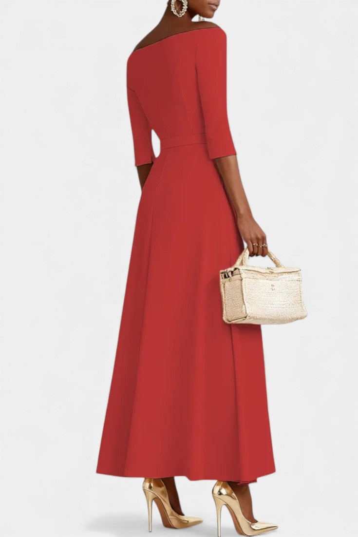 Meriya Off-Shoulder A-Line Dress with Short Sleeves