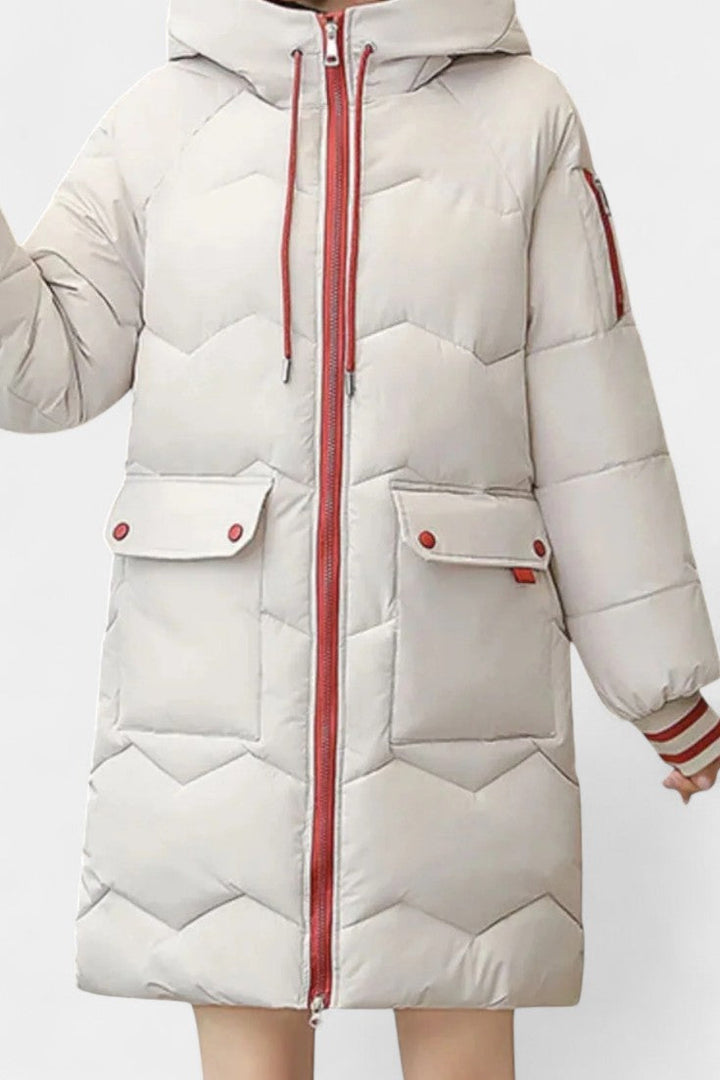 Bella Hooded Quilted Coat with Zipper Fastening