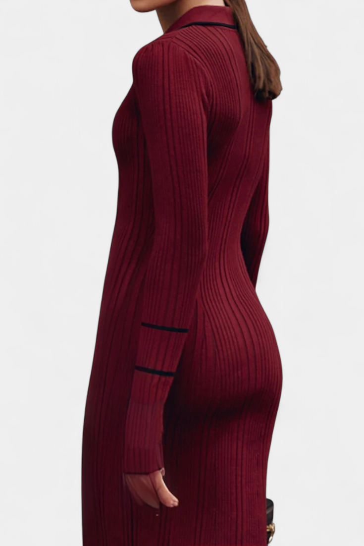 Jamila Polo Collar Knit Dress with Chic Ruffles