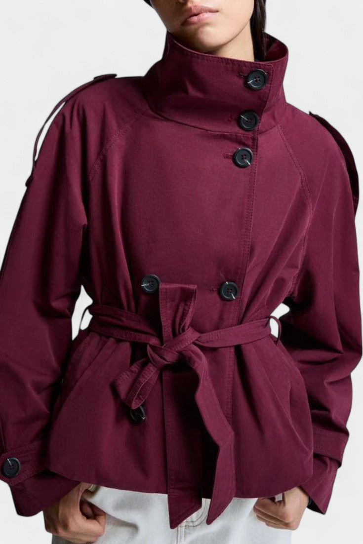 Roux High-Collar Trench Coat with Removable Belt