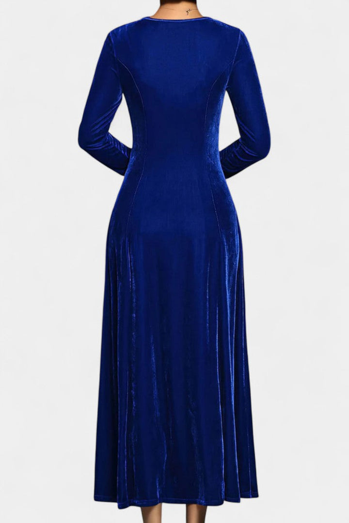 Tiphaine Round Neck Long Sleeve Velvet Maxi Dress