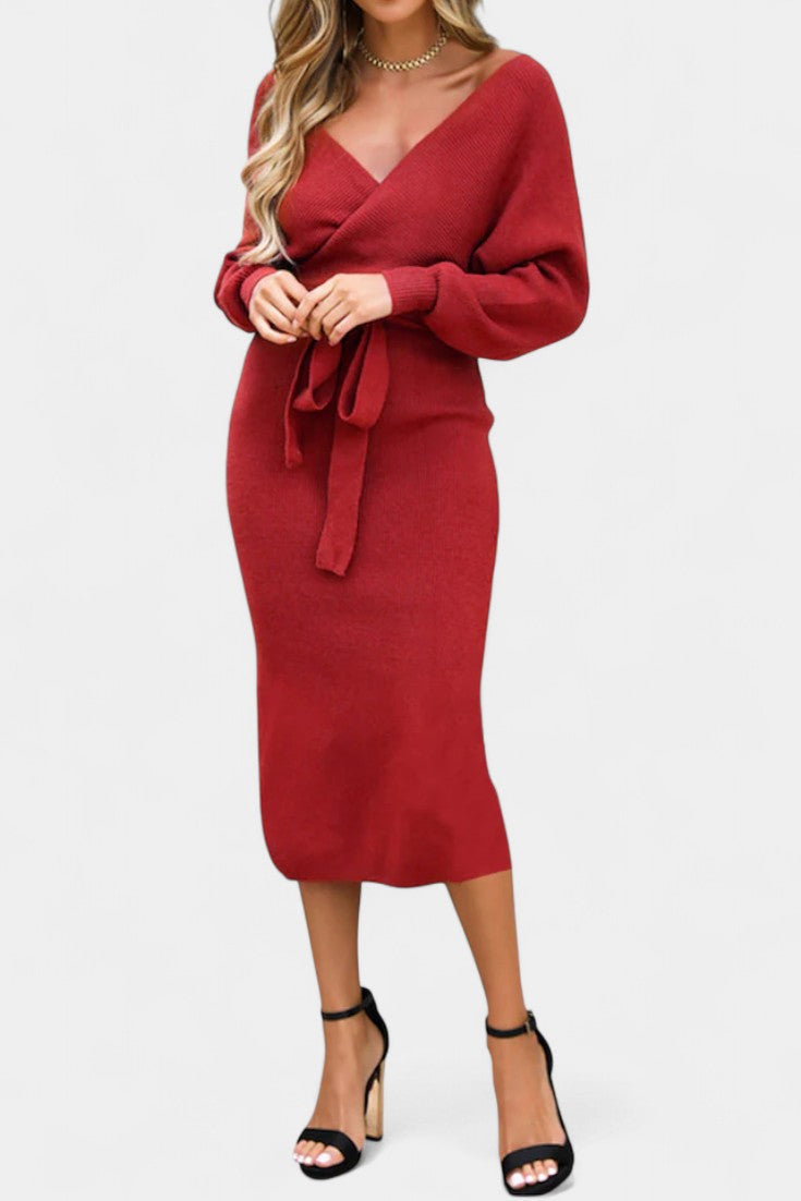 Coriselle Backless Knit Midi Dress with Lace-Up Detail