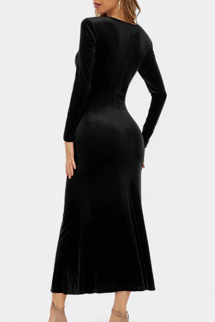 Hesperia Asymmetrical Ruching Velvet Mermaid Dress