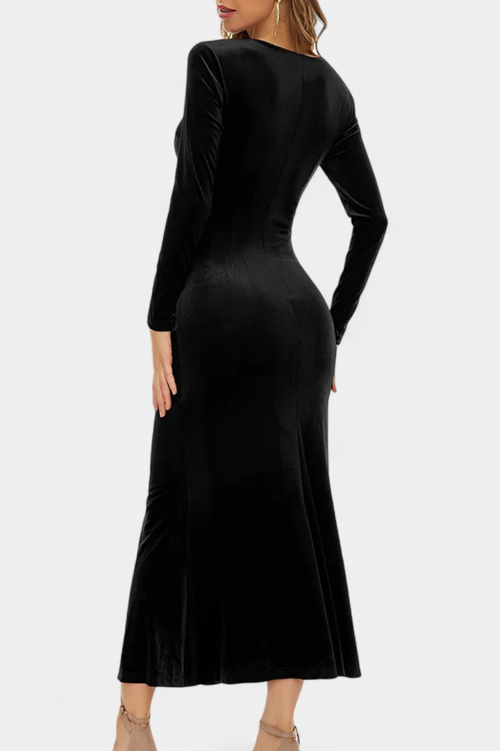 Hesperia Asymmetrical Ruching Velvet Mermaid Dress