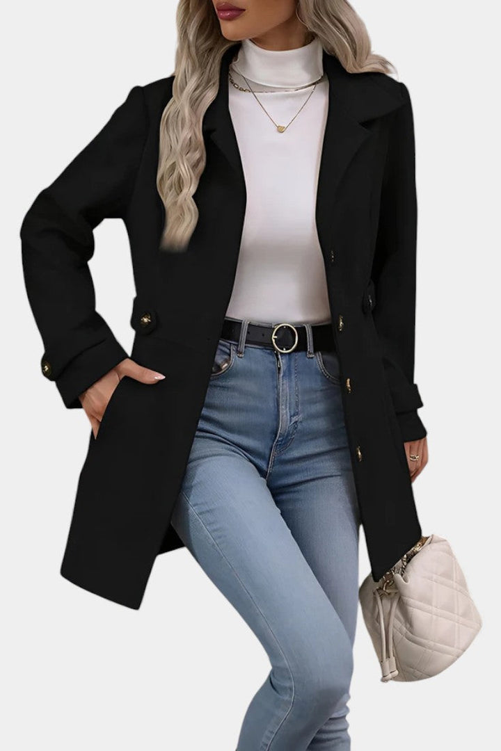 Maroussia Notched Lapel Long Jacket with Button Closure
