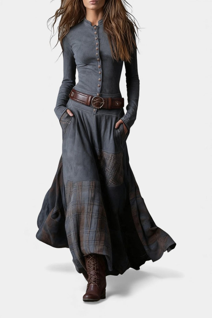 Chic Vintage Checkered Long Dress by Marlis