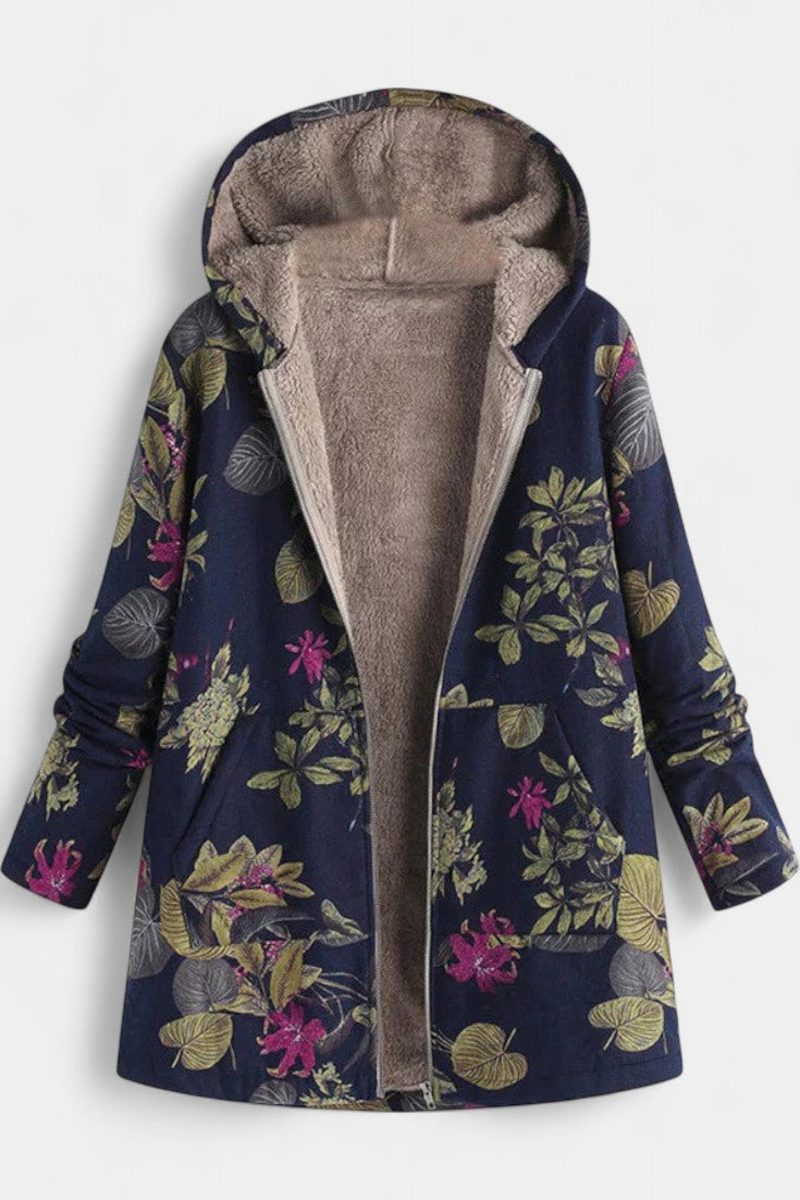 Winter Hooded Coat with April Floral Print