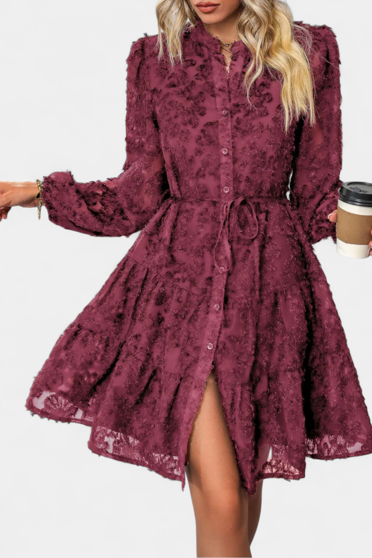 Soreia Textured Long Sleeve Robe with Contemporary Button Closure