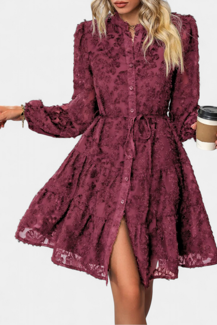 Soreia Textured Long Sleeve Robe with Contemporary Button Closure